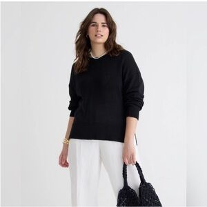 J. Crew Relaxed Cotton-Linen Blend Beach Sweater Black Lightweight Minimal